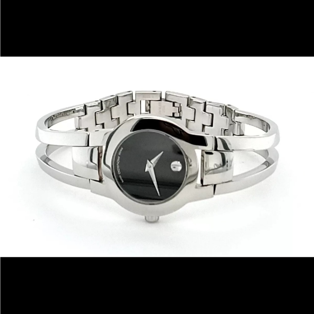 Movado Women's Metallic Black Stainless Steel Amorosa 84 E4 1842 Wristwatch 24 M